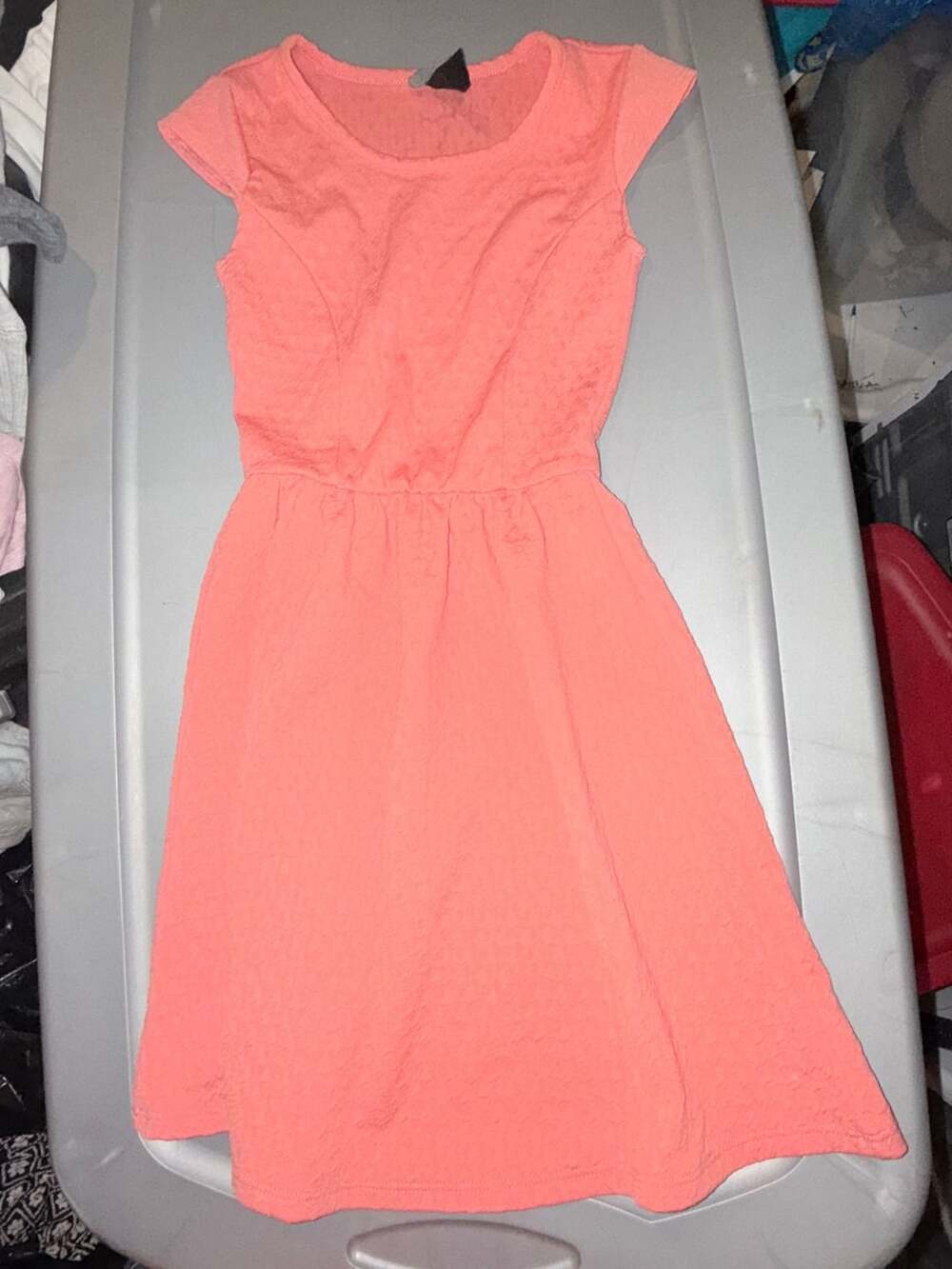 Marmaxx Dress Size XS Coral Pink Textured Fit And Flare Cap Sleeve